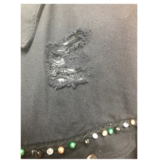 I Love Giraffes Black Denim Oversize Distressed Jacket - Picture 6 of 11